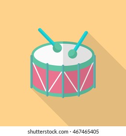 Drum icon , Vector flat long shadow design.