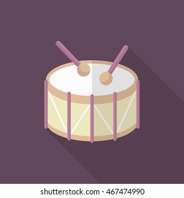 Drum icon , Vector flat long shadow design.