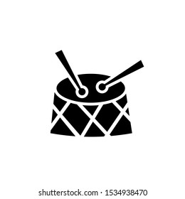 Drum icon vector. Illustration of drum and drum sticks isolated on white background. Musical instrument icon simple sign