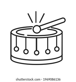 Vector de icono de tambor en línea, estilo de contorno. Cultura oriental, musulmana, árabe, señal de tambor marroquí. Juega con un instrumento musical en el desfile.