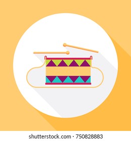 Drum. Icon vector with long shadow. Flat design style.