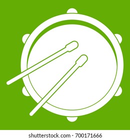 Drum icon white isolated on green background. Vector illustration