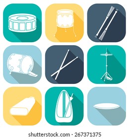 Drum icons 1. Silhouette. Flat design. vector illustration