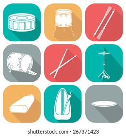 Drum icons 2. Silhouette. Flat design. vector illustration