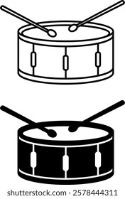 Drum Icons. Black and White Vector Icons. Percussion Musical Instrument. Brazilian Carnival Concept