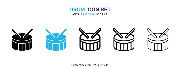 Drum icons graphics set in black and blue colors