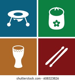 Drum icons set. set of 4 drums, filled icons