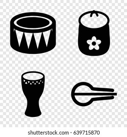 Drum icons set. set of 4 drum filled icons such as baby toy, musical instrument