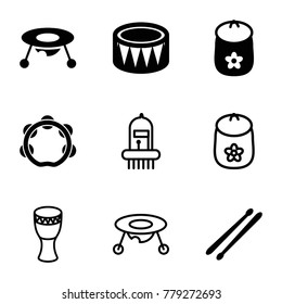 Drum icons. set of 9 editable filled and outline drum icons such as baby toy, tambourine