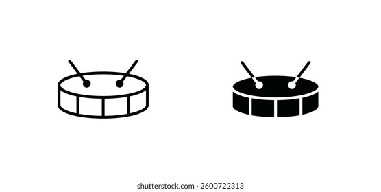Drum icons set for apps and web ui designs. simple isolated graphics.