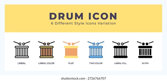 Ícones de tambor definidos. Diferente estilo de ícones simples ilustração vetorial.