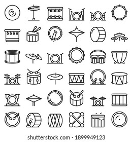 Drum icons set. Outline set of drum vector icons for web design isolated on white background