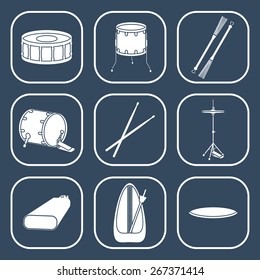 Drum icons. Silhouette. Flat design. vector illustration