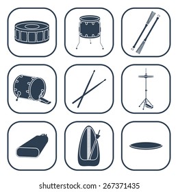 Drum icons. Silhouette icons. Isolated. Vector illustration