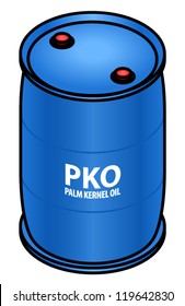 A drum of industrial ingredient used in manufactured food. PKO palm kernel oil.