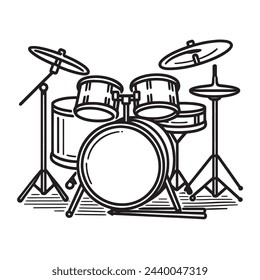 Drum installation in one line. Continuous line drawing of a drum set.