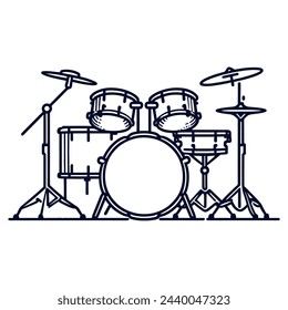 Drum installation in one line. Continuous line drawing of a drum set.