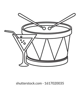 Drum instrument and cocktail design, Music sound melody song musical art and composition theme Vector illustration
