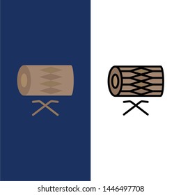 Drum, Instrument, Irish, Parade, St. Patrick  Icons. Flat and Line Filled Icon Set Vector Blue Background