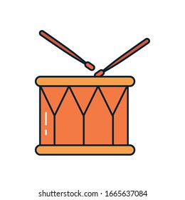 drum instrument line and fill style icon design, Music sound melody song musical art and composition theme Vector illustration