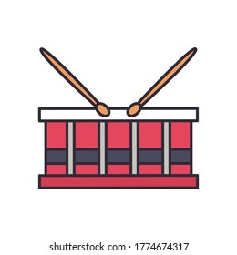drum instrument line and fill style icon design, Music sound melody song musical art and composition theme Vector illustration