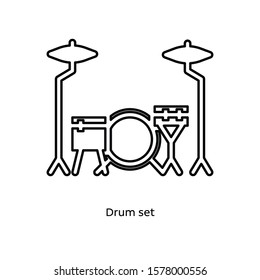Drum instrument set linear icon vector on white background. Celebration illustration