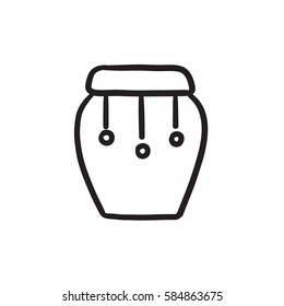 Icono de esbozo vectorial de instrumento de tambor aislado en el fondo. Icono de instrumento de tambor dibujado a mano. Icono de esbozo de instrumento de tambor para infografía, sitio web o aplicación.