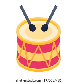 Drum isometric icon design, event celebration accessory
