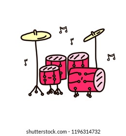 Drum kit in doodle style. Vector illustration on white background.