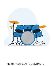 Drum kit with drums and cymbals stock illustration