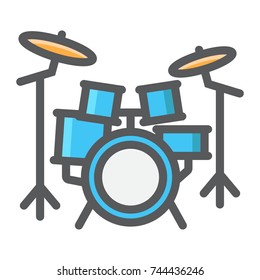 Drum kit filled outline icon, music and instrument, beat sign vector graphics, a colorful line pattern on a white background, eps 10.