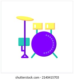  Drum kit flat icon.Trap set. Modern percussion instruments set. Drums and cymbals. Classical, ethnic and modern music. Music from different countries. 3d vector illustration