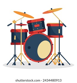 Drum Kit flache Vektor-Illustration auf weißem Hintergrund.