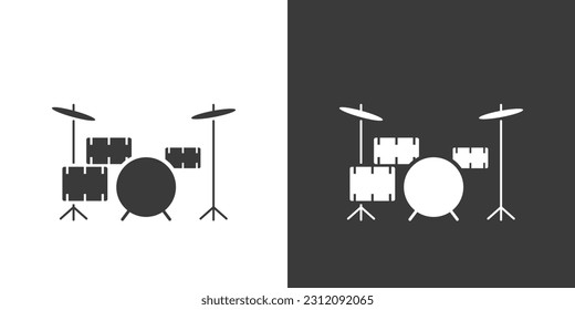 Drum kit flat web icon. Drum kit logo design. Percussion instrument simple drum set silhouette icon with invert color. Trap set solid black icon vector design. Musical instruments concept