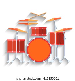 Drum kit icon. Flat design long shadow. Vector illustration.