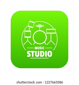 Drum kit icon green vector isolated on white background