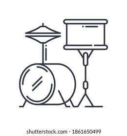Drum kit icon, linear isolated illustration, thin line vector, web design sign, outline concept symbol with editable stroke on white background.