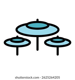 Drum kit icon. Outline drum kit vector icon color flat isolated