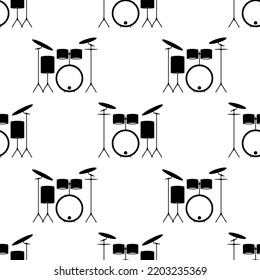 Drum Kit Icon Seamless Pattern, Drum Set, Trap Set Vector Art Illustration