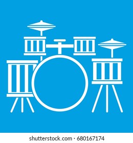 Drum kit icon white isolated on blue background vector illustration