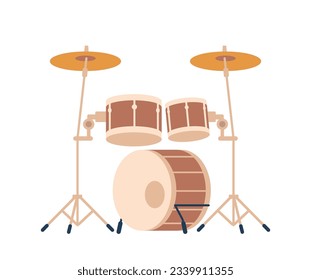 Drum Kit Isolated On White Background. Percussion Instrument, Consists Of Drums, Cymbals, And Pedals