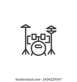 Drum Kit Line-Symbol. lineares Style-Zeichen für mobiles Konzept und Web-Design. Symbol für Drum Set-Umrissvektor. Symbol, Logo-Darstellung. Vektorgrafik