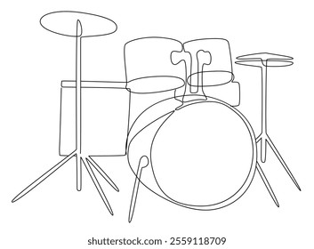 Drum kit line vector, One continuous single line of drum set kit musical instruments