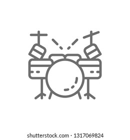 Drum kit, musical instrument line icon.