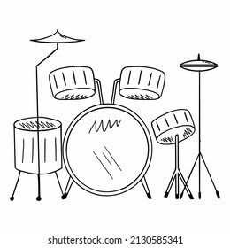 Drum kit. Musical instrument. Vector illustration in doodle style.