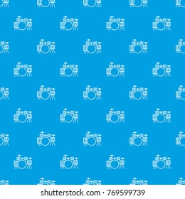 Drum kit pattern repeat seamless in blue color for any design. Vector geometric illustration