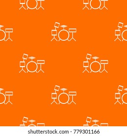 Drum kit pattern repeat seamless in orange color for any design. Vector geometric illustration