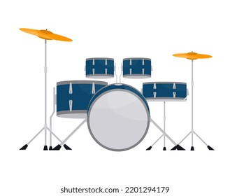 Drum kit, drum set isolated. Percussion musical instruments. Flat vector illustration.