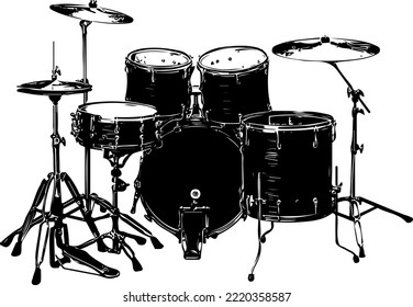 Drum Kit Silhouette sketch drawing , Drum Kit Icons, Drum Set, Music, logo, symbol, icon,graphic, Drum Set and Stick Clip Art