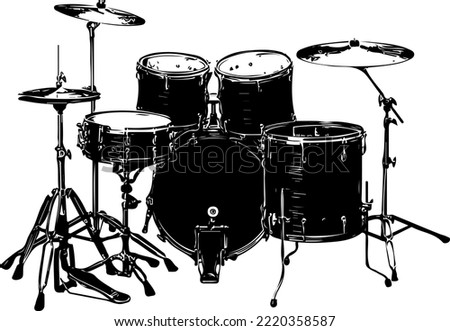 Drum Kit Silhouette sketch drawing , Drum Kit Icons, Drum Set, Music, logo, symbol, icon,graphic, Drum Set and Stick Clip Art